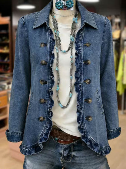 Chaqueta de Volantes en Azul Medio de Sira Montero