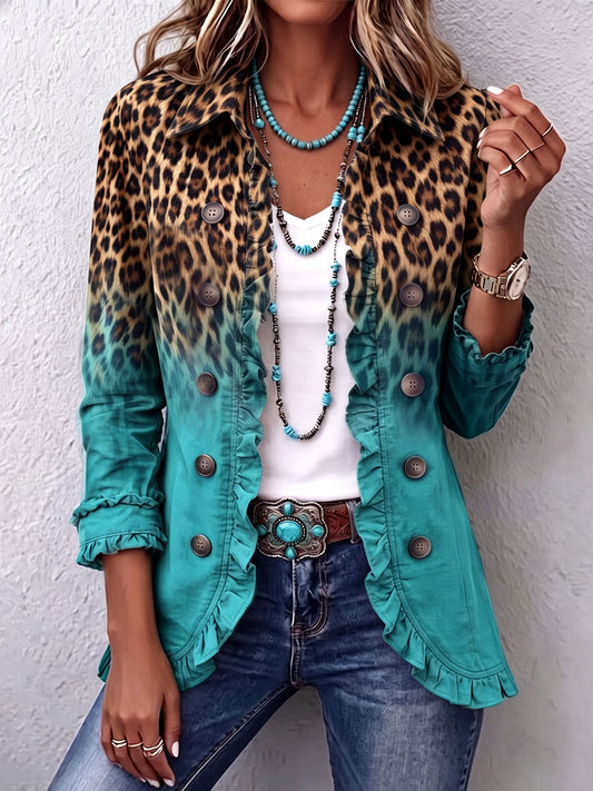 Chaqueta Blazer de Leopardo Degradado con Volantes de Sira Montero