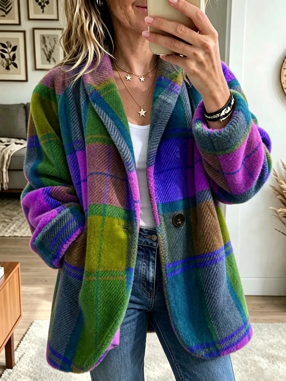 Chaqueta de Cuadros Grandes Multicolor de Sira Montero