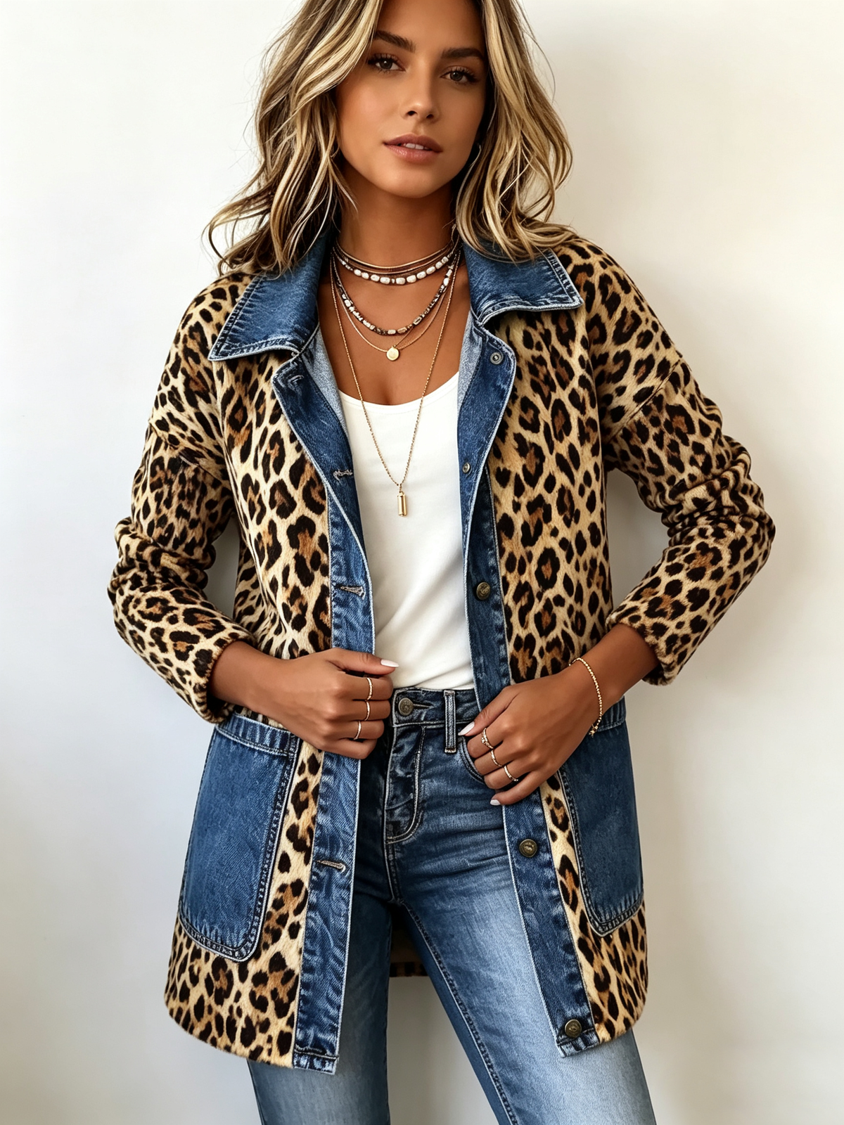 Chaqueta Larga de Leopardo con Detalles Vaqueros de Sira Montero