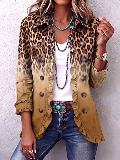 Chaqueta Blazer de Leopardo Degradado con Volantes de Sira Montero