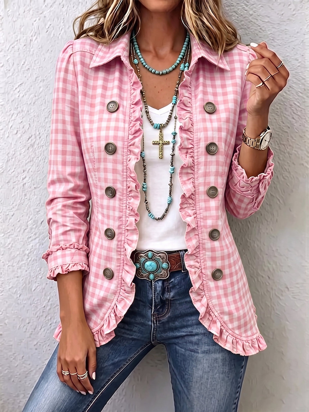 Chaqueta de Cuadros Vichy con Volantes de Sira Montero