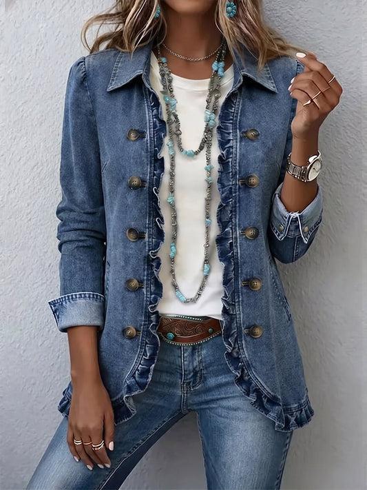 Chaqueta de Volantes en Azul Medio de Sira Montero