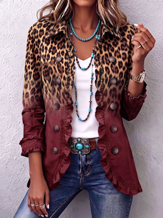 Chaqueta Blazer de Leopardo Vino con Volantes de Sira Montero