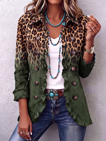 Chaqueta Blazer de Leopardo Degradado con Volantes de Sira Montero