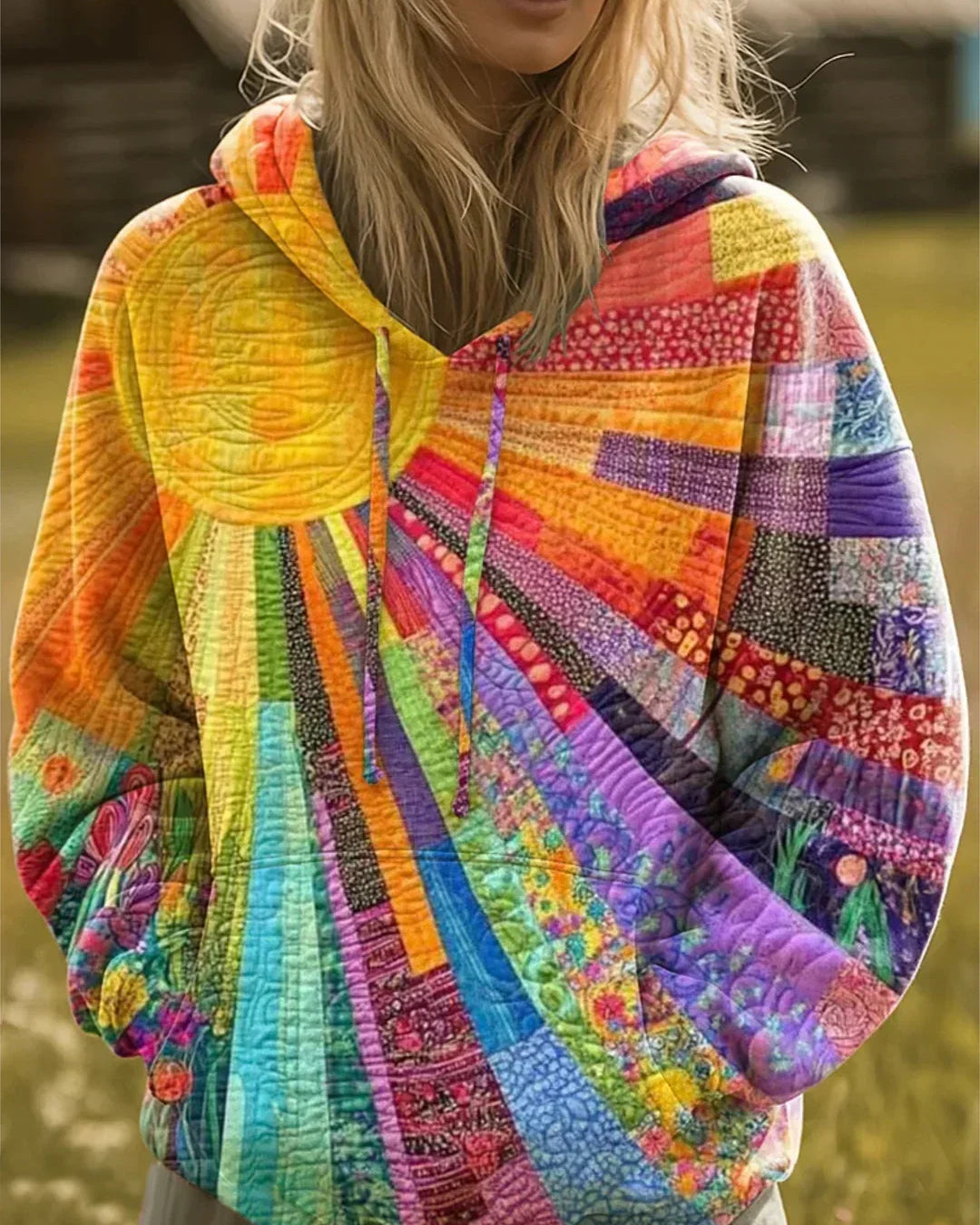Sudadera Patchwork Multicolor con Capucha de Sira Montero